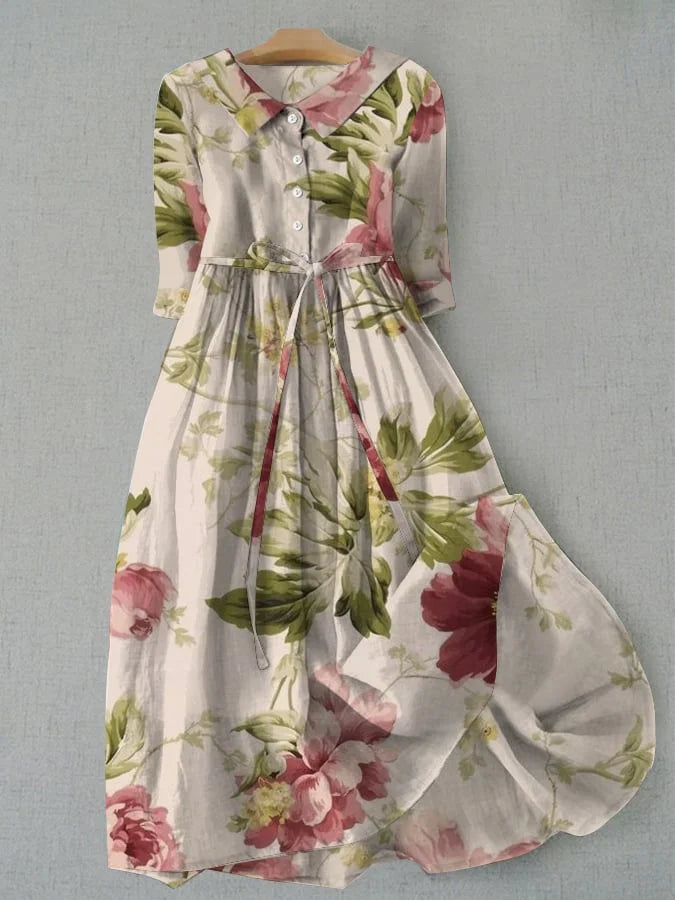 Baylee - Sukienka w kwiaty w stylu vintage z wiązaniem w talii